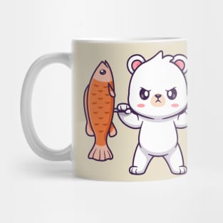 Cute Polar Bear Lifting Fish Barbell Cartoon Mug